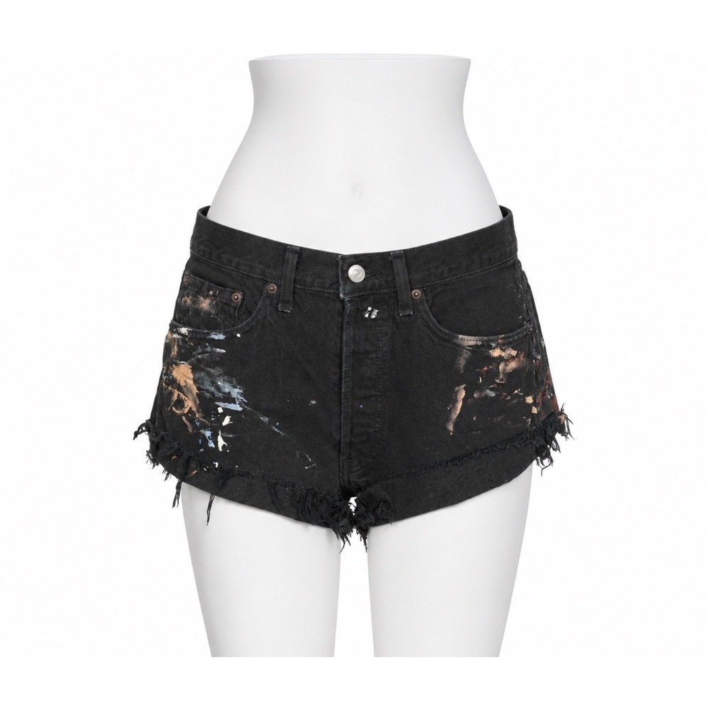 Womens Re/DONE Levis Painted Denim Shorts Black Distressed Cut Offs Size 26